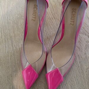 Schutz Hot Pink and Clear Heels